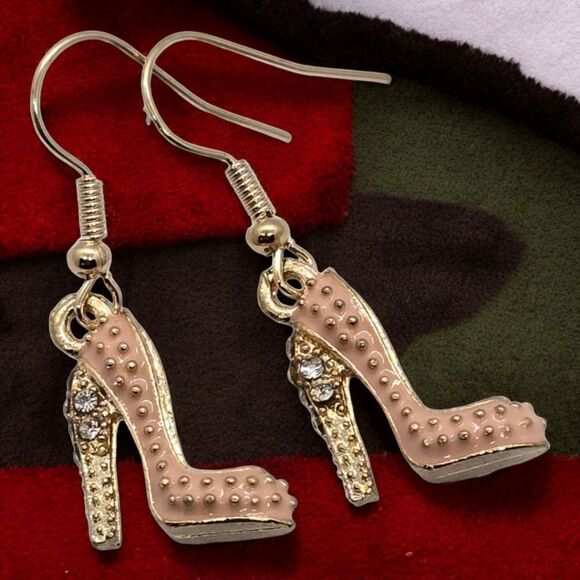 Pink Rhinestone High Heels Earrings 👠 Fashion Diva Dangle Drop Jewelry NEW - Picture 4 of 6
